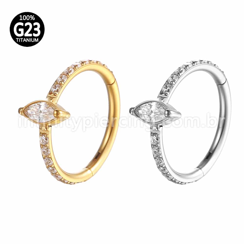 Piercing Argola Titânio Segmento Articulado Zircônia Oval Com Ponta